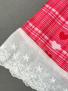 Conjunto de 2 peças de blusa e calça casual de perna larga com acabamento em renda para meninas, ideal para férias de verão, praia e atividades ao ar livre - Vermelho - Ver 5