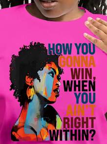 Maweii Plus Size Summer Casual Graphic Print T-Shirt - Hot Pink - View 3