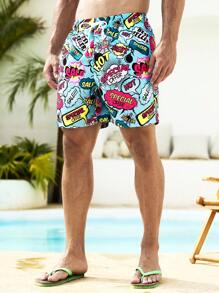 Surfspeed Men's Summer Vacation Allover Print Drawstring Waist Beach Shorts - Multicolor - View 5