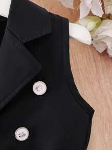 SHEIN Elladie kids 女童春秋度假优雅奢华甜美可爱优雅无袖领口连衣裙 - 黑色 - 查看 4