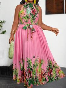 EMERY ROSE Robe longue à encolure bateauimprimé tropical pour grandes tailles pour les vacances - Rose bonbon - Voir 1