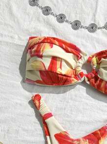 Swim Mod Women's Summer Bandeau Sexy Vacation Flower Print Bodycon Casual Elegant Two Pieces Swimsuit - Multicolor - View 3