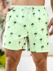 Manfinity VDAYZ Men's Coconut Tree Printed Drawstring Waist Summer Beach Shorts - Multicolor - View 6