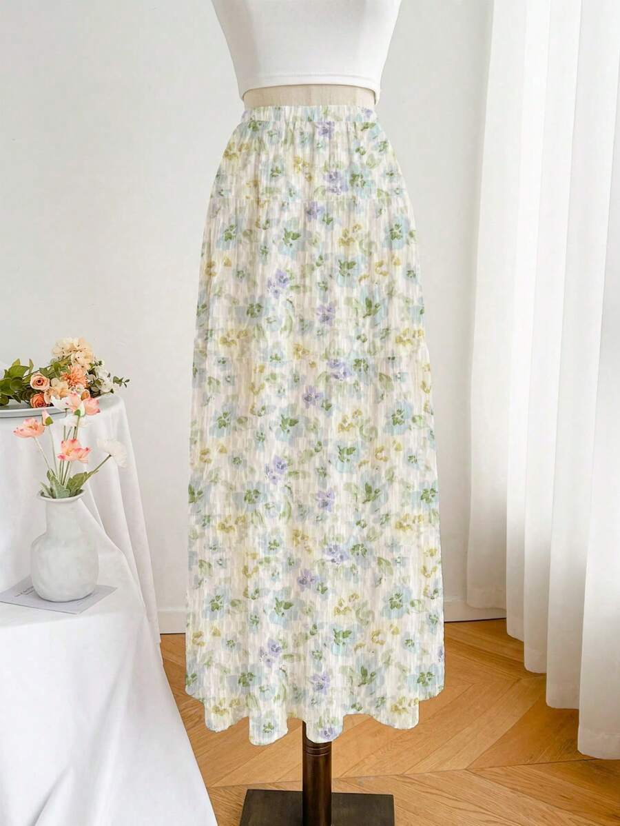 SHEIN Unity Summer Floral Patchwork A-Line Skirt - Multicolor - View 1