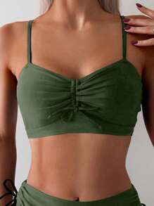 Swim Basics Women's Solid Color Drawstring Sexy Bikini Swimsuit Set, Summer Beach