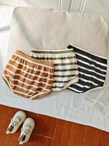 3pcs/Pack Baby Boy & Baby Girl Striped Shorts, Black, White, Brown, Comfortable Casual Suitable For Summer, All Occasions - Multicolor - View 2