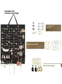 1pc Felt Hanging Jewelry Organizer, Earrings Storage Hanging Bag, Wall Hanging Jewelry Display Shelf, Necklace Ring Earrings Storage Bag, Jewellery Organizer For Earring And Hairpin Storage,Simple Multifunctional Felt Jewelry Display Case,Home Decor,Black,Khaki - Multicolor - View 3