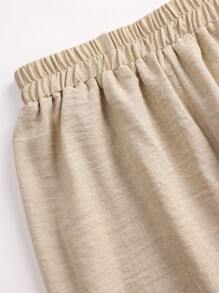 2pcs Women's Set: Hollow Sleeve Round Neck Blouse + Hollow Casual Pants - Khaki - View 7