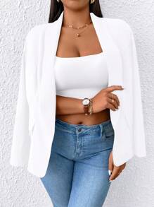 SHEIN PETITE Blazer casual fin à manches longues avec col châle en couleur unie pour grandes tailles
