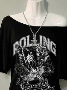 Attitoon T-shirt ample simple décontracté avec imprimé aigle, convient pour l'été