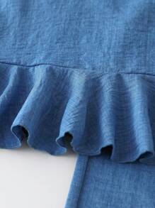 SHEIN 2pcs Girls Sleeveless Ruffle Trim Top And Wide Leg Pants Set, Casual Vacation Daily Outfit