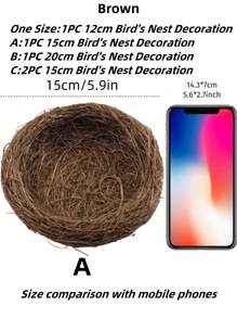 1pc Handmade Imitation Bird's Nest Garden Decoration, Thick Woven Brown Grass Bird's Nest For Pet Birds Or Parrots