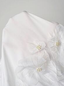 SHEIN LUNE 大码夏季优雅花卉3D装饰挂脖连衣裙 - 白色 - 查看 6