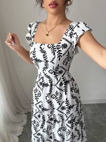 Elenzga Women's Elegant Allover Print Ruffle Hem Summer Dress - Multicolor - View 5