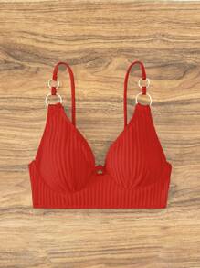 SHEIN Swim Women's Summer Vacation Ring Detail Spaghetti Strap Bikini Top