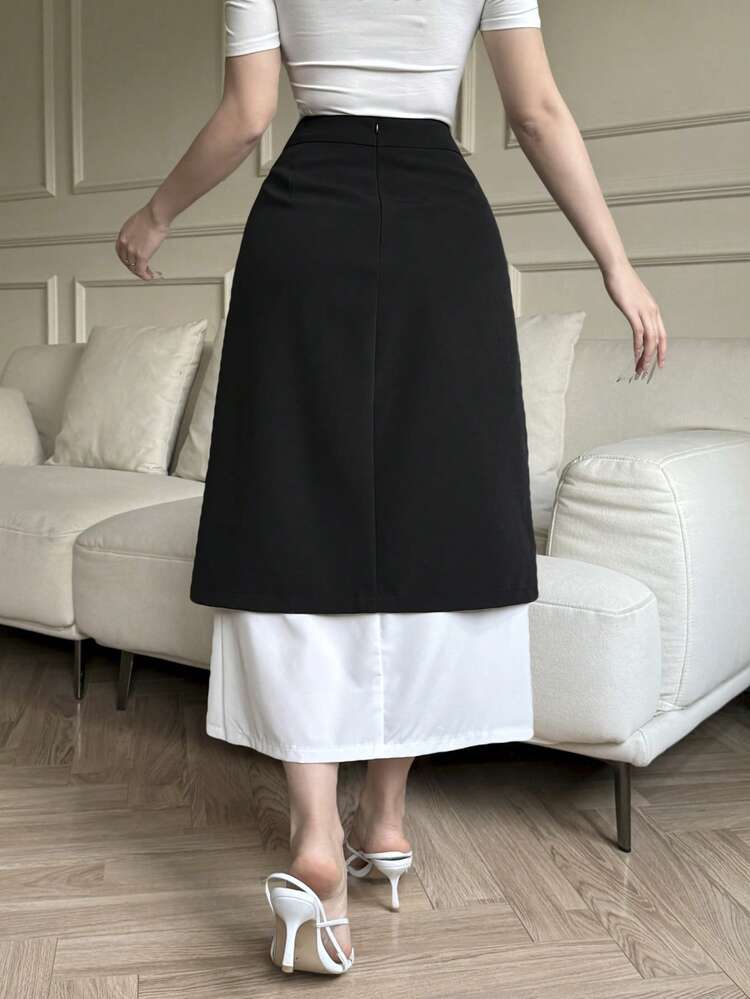 Color Block Patchwork Skirt Look Skirt For Women,Ruffle