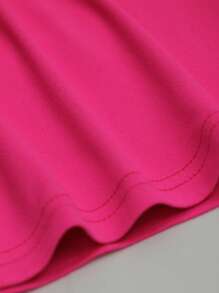 SHEIN LUNE 大码夏季休闲柠檬字母印花圆领短袖T恤 - 玫紅色 - 查看 4