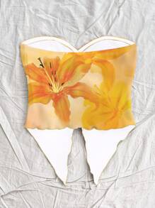 Soleia 女士休闲简约黄色花卉印花上衣，夏季 - 黃色 - 查看 2