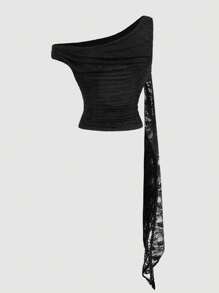 SHEIN MOD Asymmetric Vintage Metal Decor Lace Ruched Tank Top,Boho Style, Western Style, Suitable For Holiday, Picnic, Beach,Summer,Vacation,Concert Women - White - View 2