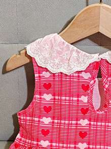 Conjunto de 2 peças de blusa e calça casual de perna larga com acabamento em renda para meninas, ideal para férias de verão, praia e atividades ao ar livre - Vermelho - Ver 4