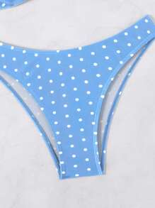 Swim Basics Set de 2 bucăți pentru femei, cu imprimeu cu buline alb-negru, cu bandă în față, în stil casual de vacanță