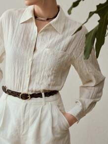 MOTF PREMIUM WOMEN'S BASIC TEXTURED LOOSE BLOUSE - Beige - View 3