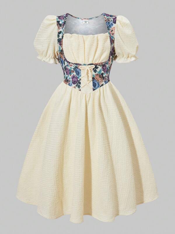 SHEIN Tween Girls Casual Fashion Short Sleeve Summer Dress