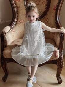 DAZY Young Girls Sweet Bowknot Sequins High-End Princess Dress, Young Girls Summer Outfits,Fall Clothes