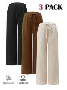 Modmama Maternity Solid Color Drawstring Waist Wide Leg Loose Casual Pants - Coffee Brown - View 15