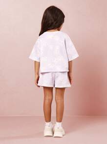 SUMWON Butterfly Print Summer Two Piece Set Girls Lounge Wear Wide Athletic T-Shirt Short Set Casual Cozy Spring Holiday Sports Wear