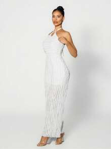 Sirith Women's Summer Casual Solid Color Backless Halter Jumpsuits - White - View 6