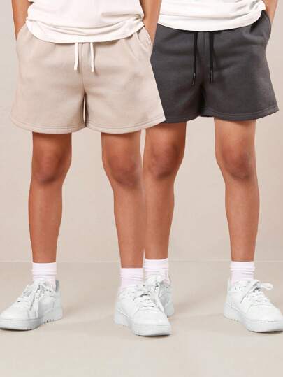 SUMWON Premium Athletic Sweat Shorts 2-Pack Set Casual French Terry Drawstring Summer Sports Workout Basketball Running Comfort Training Gym Youth Shorts, School, Campus, College