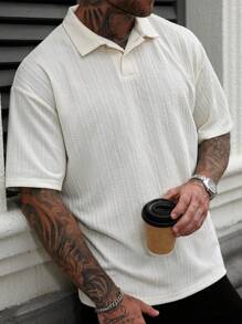 Manfinity Homme Men's Casual Vacation Style, Featuring An INS-Inspired Geometric Diamond-Textured Jacquard Knit Short-Sleeve Polo Shirt. Perfect For Music Festivals, Hawaii Beach Getaways - White - View 1