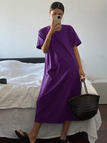 DAZY Women's Loose Solid Color Minimalist Summer Dress - Purple - View 5