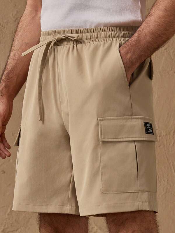 Manfinity VCAY Pantalones cortos tipo cargo para hombres de cintura media casual con cordón y múltiples bolsillos, adecuados para uso diario