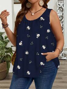 EMERY ROSE Canotta e top da donna oversize con fiori ditsy, arricciata, con bretelle larghe, adatto per la primavera e l'estate