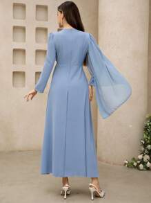 Graceveil Abito elegante da donna a maniche lunghe con scollo tondo, con inserti in rete, colore unito, modesto