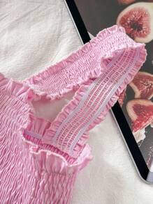 3pcs/Set Girls' Casual All-Match Everyday Wear Ribbed Striped Cropped Tank Tops In Black And White, Matching Mom-And-Daughter Style - Pink - View 7