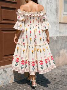 SHEIN LUNE Women Plus Size Vintage Floral Print Dress, For Brunch - Apricot - View 2