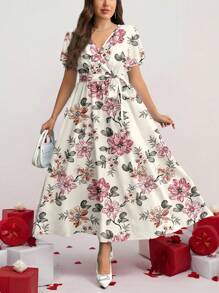 Firerie 休闲简约复古花卉图案宽松大码连衣裙，适合秋冬季 - 彩色 - 查看 1