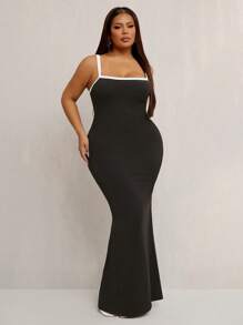 SHEIN SXY Robe-camisole élégante à ourlet de sirène et couleur contrastée pour femme forte. Convient pour les fêtes et le port quotidien