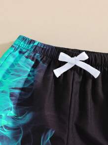 SHEIN 青少年男童休闲霓虹夜光效果泳裤，适合海滩、游泳、冲浪等运动 - 藍色 - 查看 7