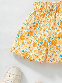 SHEIN 4件套年轻女孩夏季简约百搭休闲短裤 - 橘色 - 查看 7