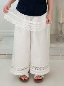DAZY Young Girl Summer Casual 2 In 1 Lace Ruffle Hem Loose Harem Pants - White - View 9