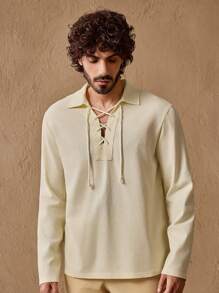 Manfinity ModaGents Camisa de punto de unicolor con ajuste anudado informal para hombres