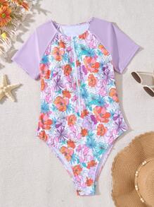 Women's New Two-Tone Half Zipper Beach Vacation One-Piece Swimsuit For Summer - Multicolor - View 3