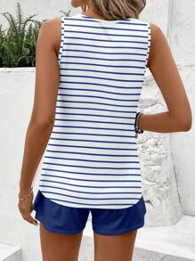 SHEIN LUNE 2pcs/Set Women Casual Striped Vest And Shorts, Suitable For Summer Island Vacation Outfits - Multicolor - View 2