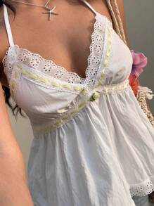 SHEIN Unity 女士刺绣 3D 花卉装饰挂脖吊带背心