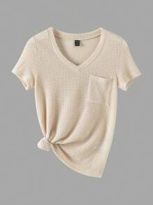 GlowEve Damen V-Ausschnitt Kurzarm Tasche Lässig vielseitiges T-Shirt