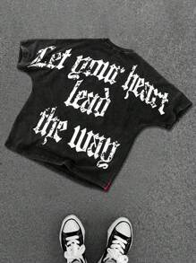 PAVTROS 年轻男士街头时尚，超大图案印花设计短袖 T 恤，棉质水洗风格宽松插肩袖 T 恤图案 T 恤男士 Y2k T 恤男士图案 T 恤男士图案 T 恤男士 S